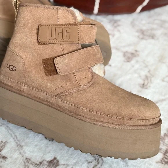 UGG Tan Suede Platform Ankle Boots - Picture 7 of 9
